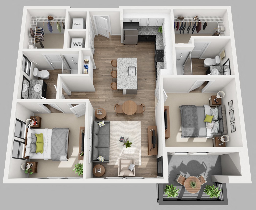 Floor plan for 2 beds, 2 baths, 1026 sqft